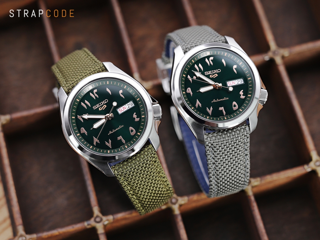 Arabic Dial Green Watch, Two Seiko 5 Models | Strapcode Bands